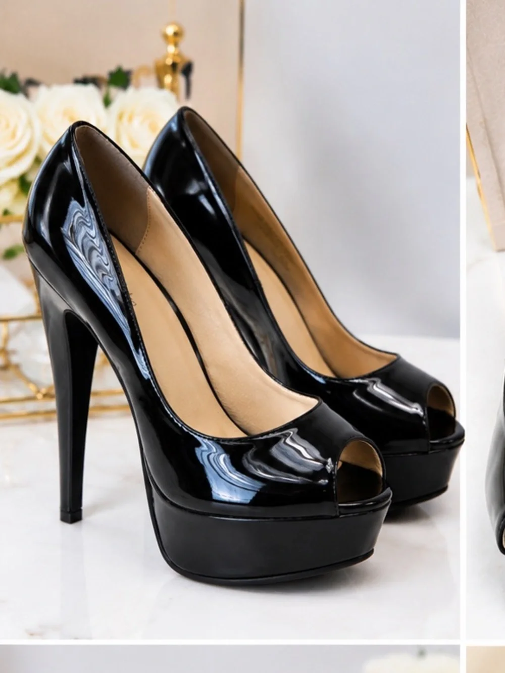 Zigi Soho Black Patent Peep Toe Platform Pumps in excellent condition - Size 10